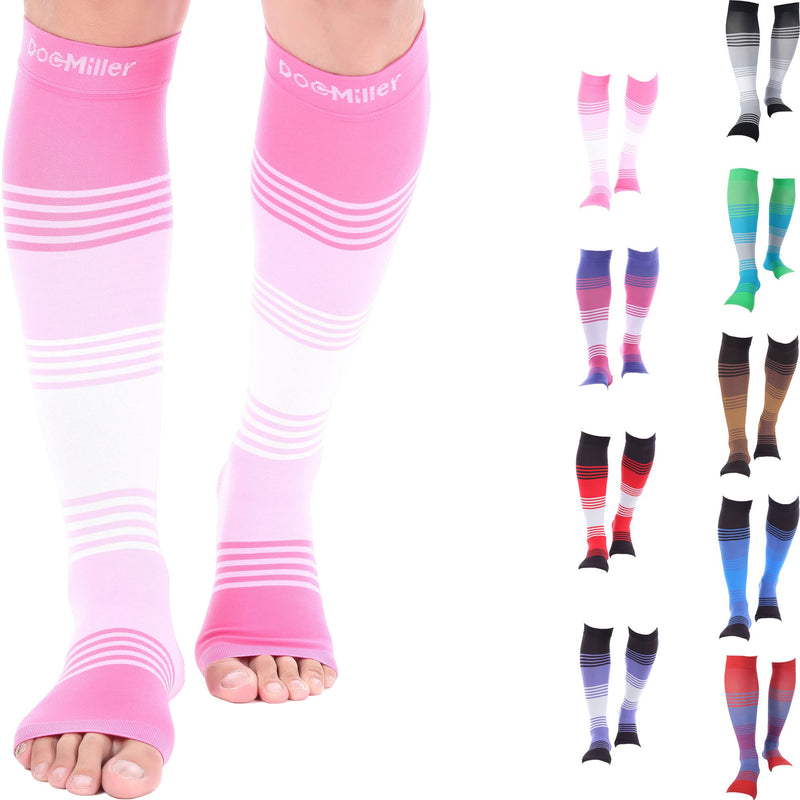 [Australia] - Doc Miller Premium Open Toe Compression Socks Dress Series 1 Pair 20-30mmHg, Toeless Compression Socks Women Open Toe Pinkpinkwhite Medium 