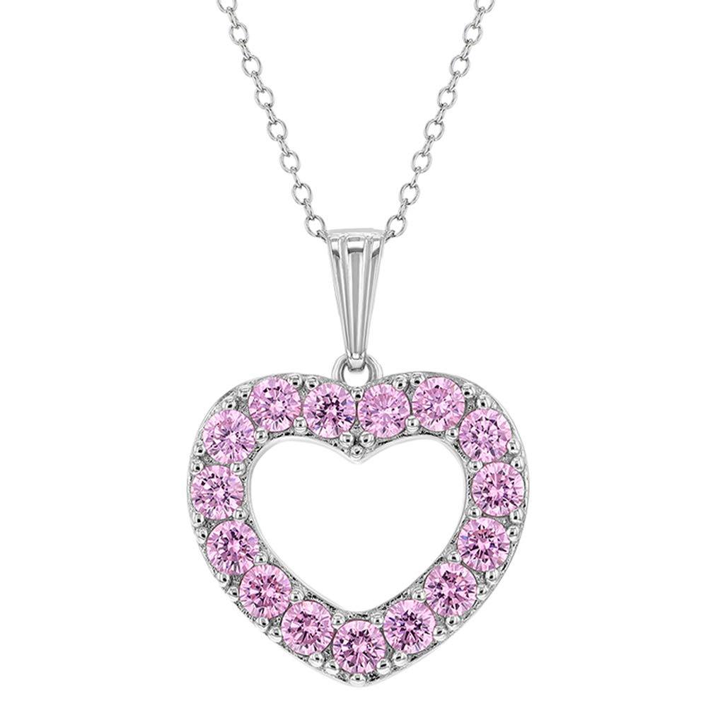 [Australia] - 925 Sterling Silver Pink CZ Open Heart Pendant Necklace Girl Teens 19" 