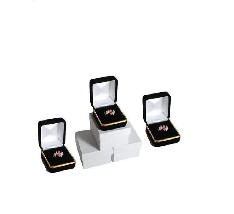 [Australia] - 3 Pack Black Velvet Ring Box with Gold Trim Jewelry Gift Boxes Displays-by R J Displays 