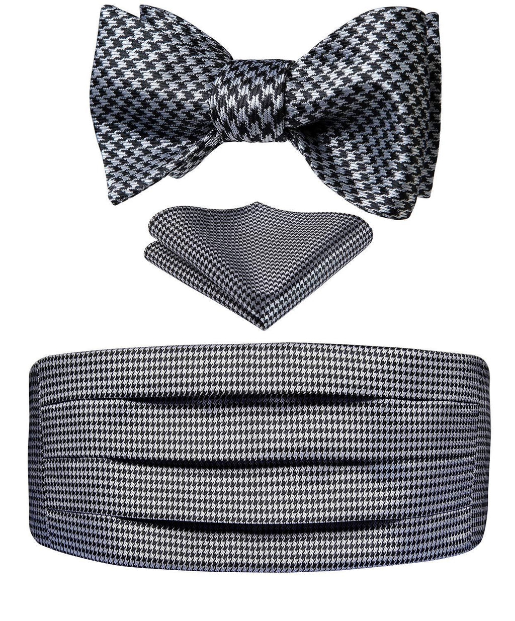 [Australia] - HISDERN men's formal Cummerbund with bow tie and pocket square adjustable suit wedding party suit Silver&black One Size 