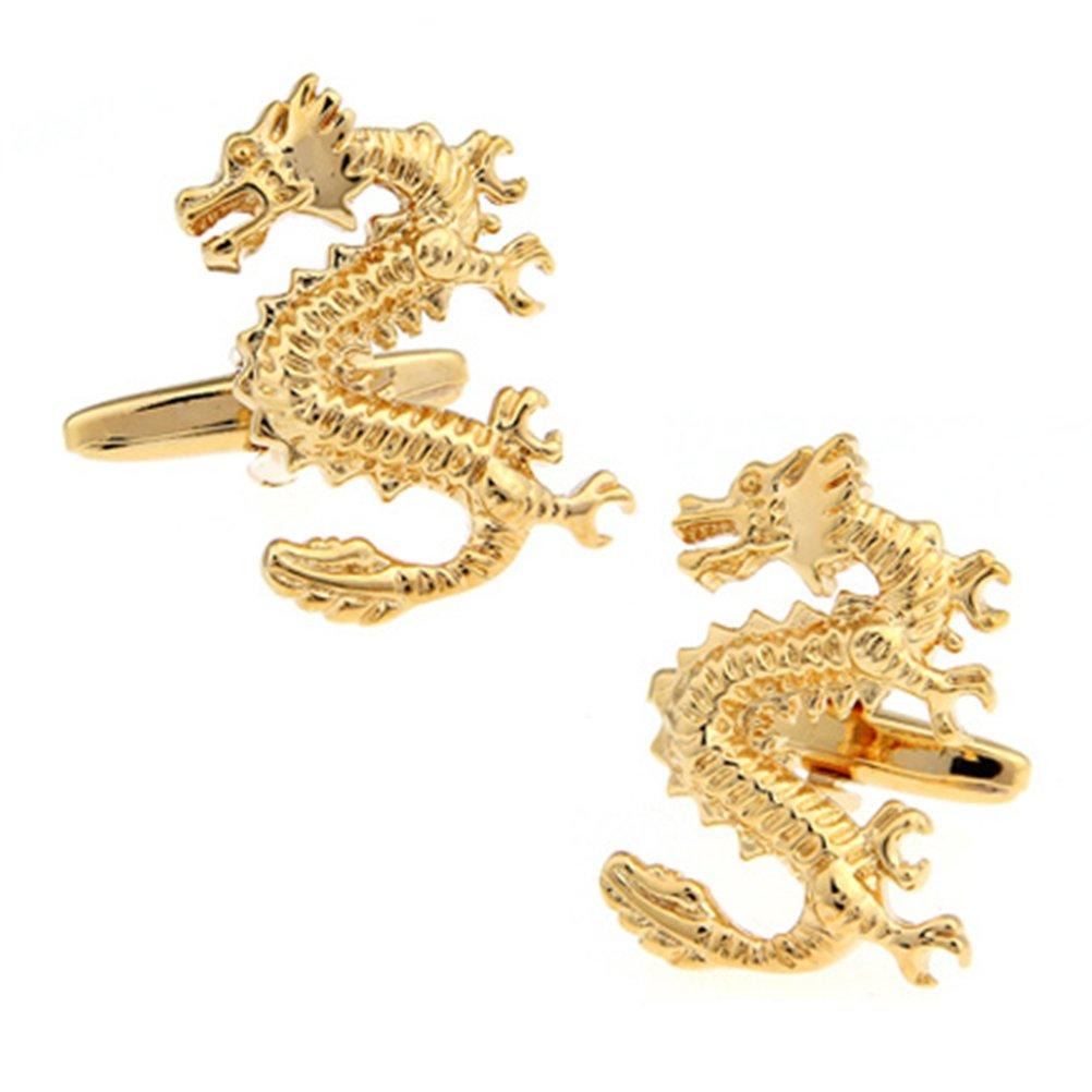 [Australia] - Chinese Dragon Symbol Character Cufflinks Gold Dragon Symbol 