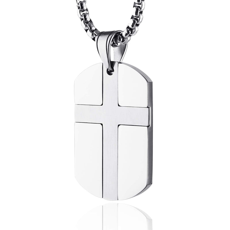 [Australia] - HZMAN Isaiah 41:10 Jewelry, Stainless Steel Cross Dog Tag Pendant Necklace Strength Bible Verse Silver 