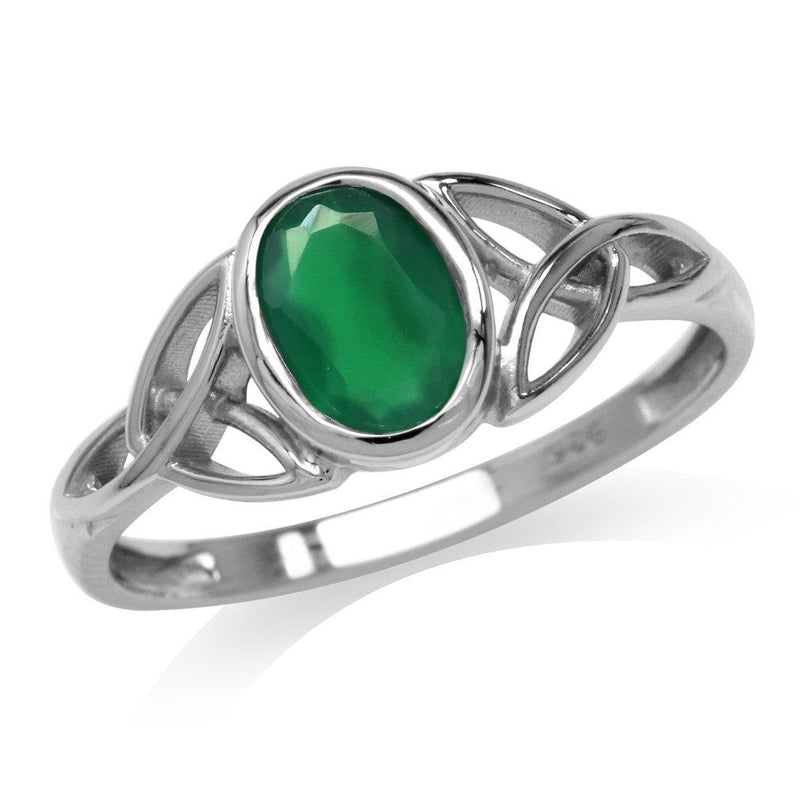[Australia] - Silvershake 7x5MM Oval Shape Birthstone Gemstone 925 Sterling Silver Triquetra Celtic Trinity Knot Ring 3.5 emerald green agate - may birthstone 