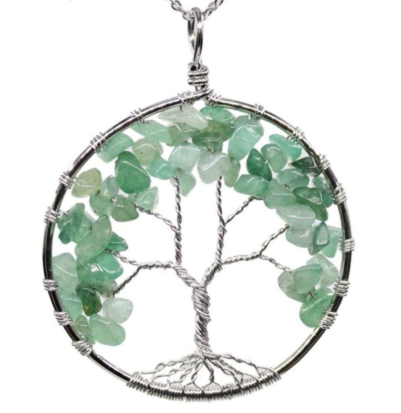 [Australia] - Tree of Life Gemstone Pendant Necklace 26 inch Healing Crystals Chakra Gem Stones Jewelry Women Girls Men Birthday Mother's Gifts Aventurine 