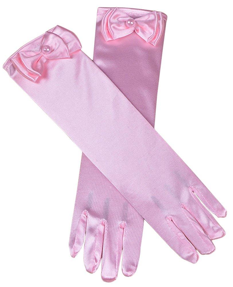 [Australia] - Girls Princess Dress Gloves Stretch Full Finger for Pageant Wedding Party Pink 