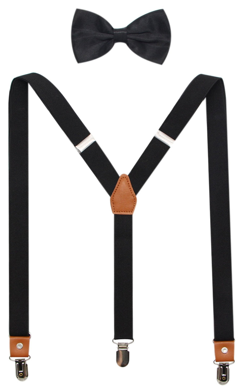 [Australia] - Suspenders And Pre-Tied Bowtie Set For Boys And Men By JAIFEI, Casual And Formal Boys(33 Inches) Black 