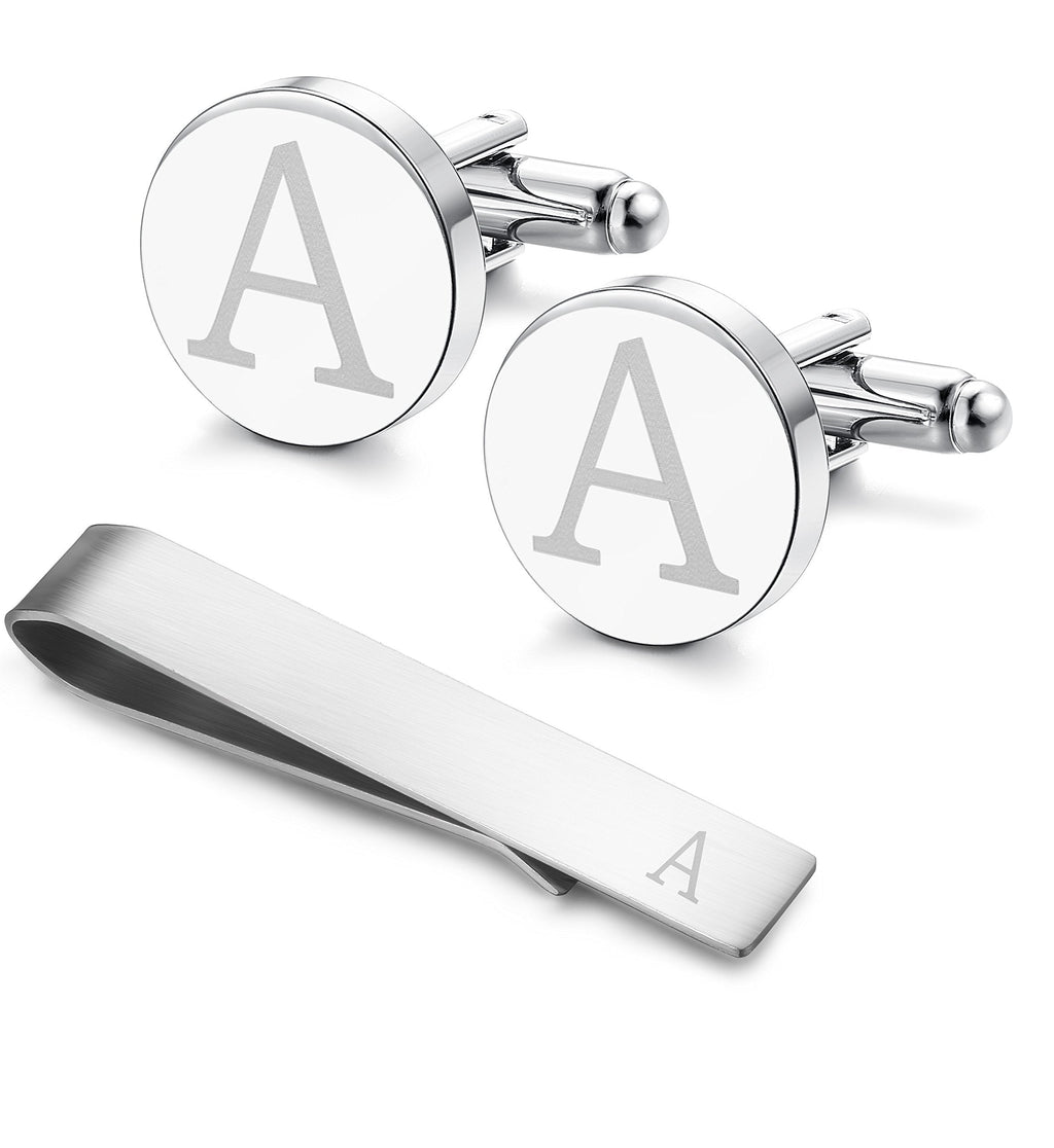 [Australia] - LOYALLOOK Stainless Steel Engraved Initial Cufflinks and Tie Clip Bar Set Alphabet Letter with Gift Box A-Z 