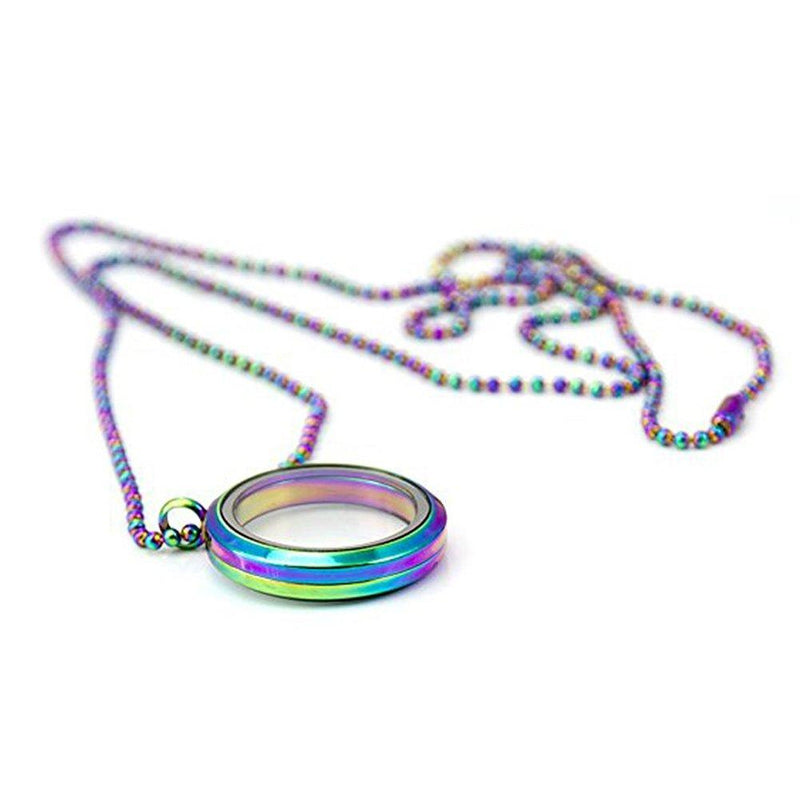 [Australia] - EVERLEAD Living Memory Floating Round Locket Pendant Necklace 316L Stainless Steel Toughened Glass Free Chain and Zircon (Rainbow25mm) 