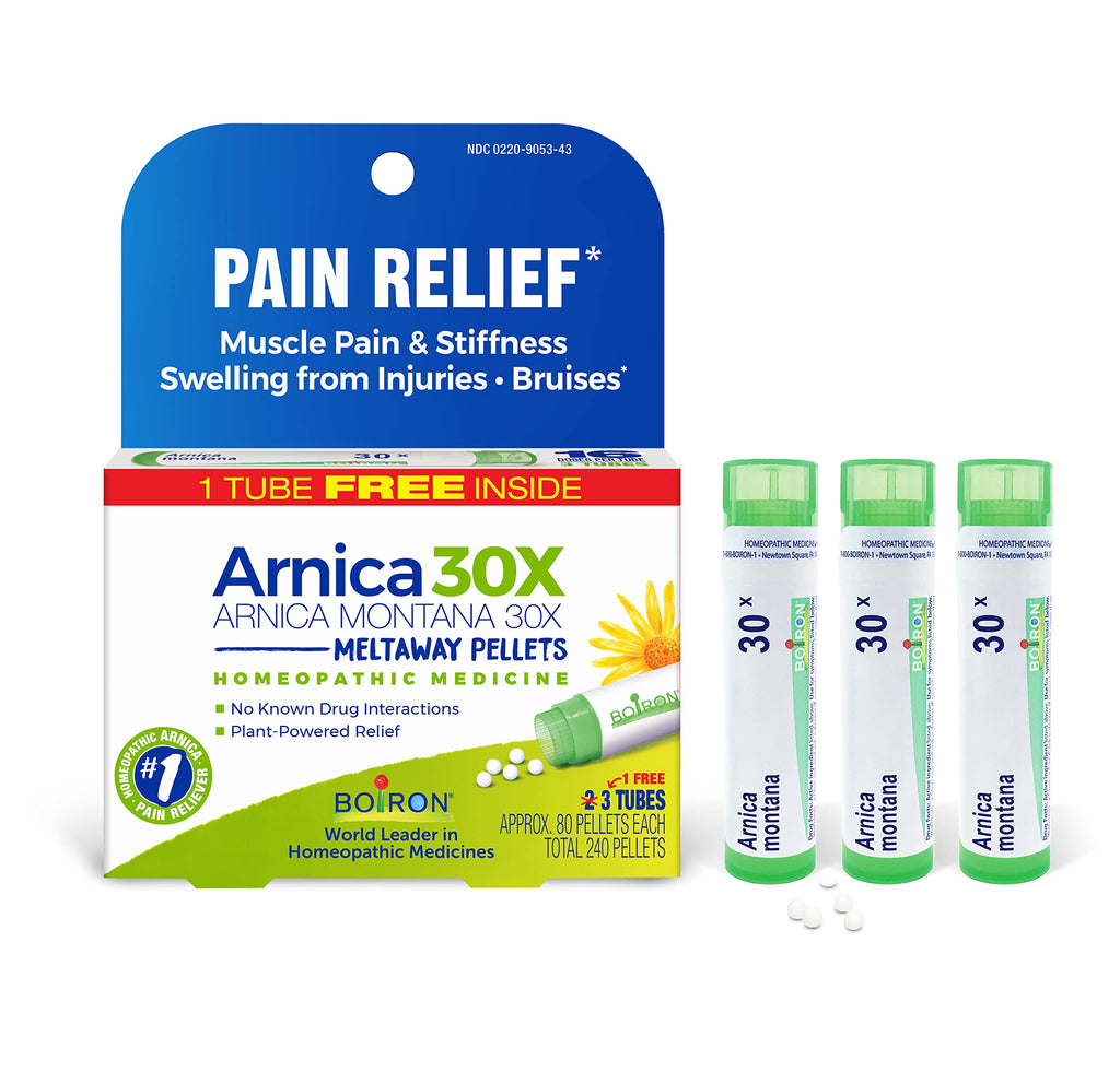 [Australia] - Boiron Arnica Montana 30X Homeopathic Medicine for Relief from Muscle Pain, Muscle Stiffness, Swelling from Injury, and Discoloration from Bruises - 3 Count (240 Pellets) 