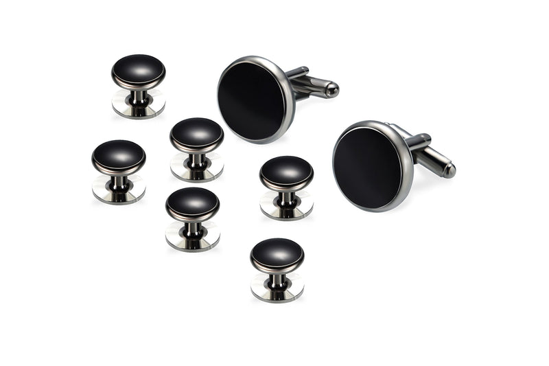 [Australia] - BEAUTY CHARM Men's Tuxedo Shirts Round Cufflinks and Studs Set for Business Wedding Black and Sliver 