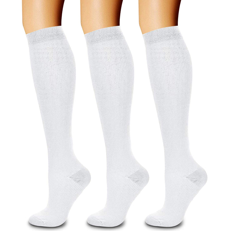 [Australia] - CHARMKING 3 Pairs Copper Compression Socks for Women & Men Circulation 15-20 mmHg is Best for All Day Wear Running Nurse Small-Medium 05 White/White/White 