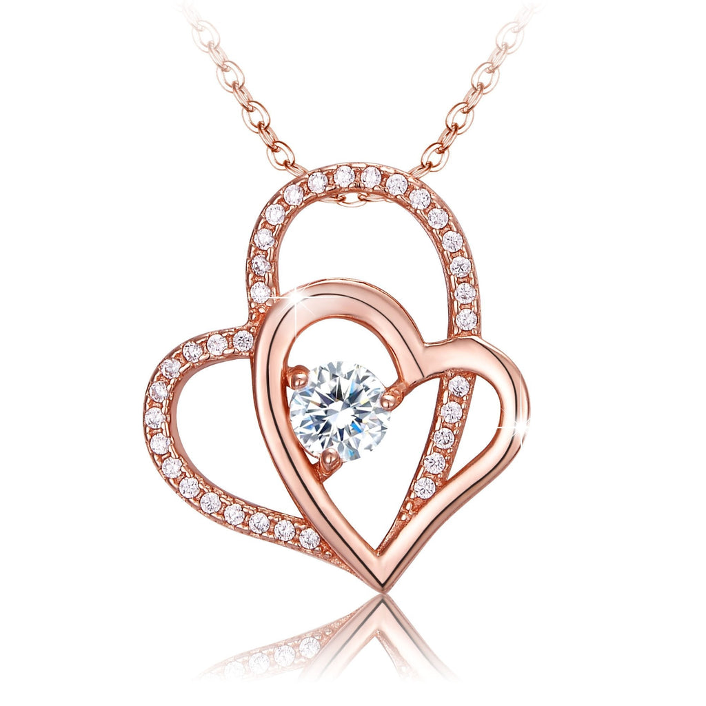 [Australia] - EVER FAITH Women's 925 Sterling Silver CZ Interlocking Open Heart Adjustable Pendant Necklace Clear Rose Gold-Tone 