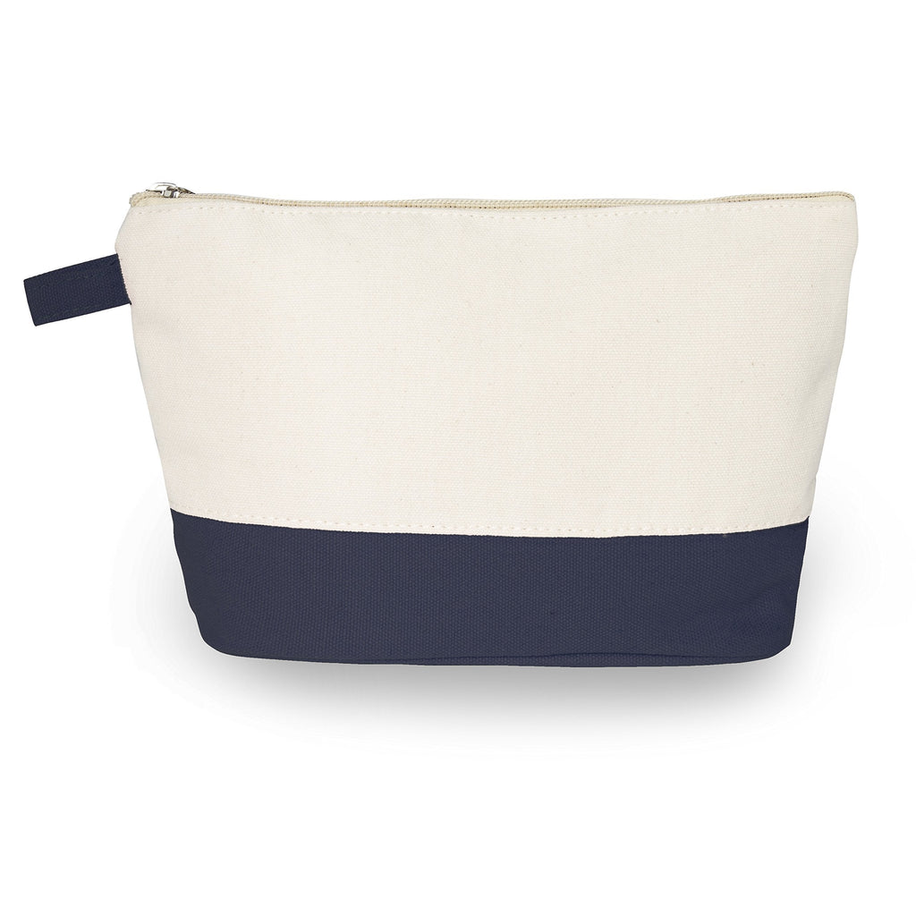 [Australia] - Cotton Canvas Two-Tone Cosmetic Bag Make Up Clutch Bag (10"W x 6"H), Navy Blue Canvas Bottom) 10"W x 6"H Navy Blue (Canvas Bottom) 