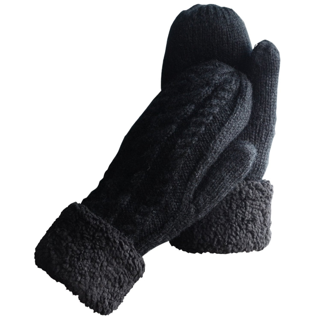 [Australia] - Women's Winter Gloves Warm Lining Mittens- Cozy Wool Knit Thick Gloves Novelty Mittens Winter Cold Weather Accessories Black 