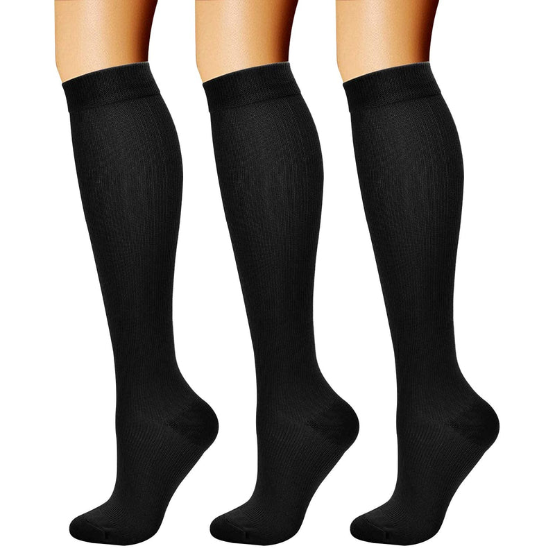 [Australia] - CHARMKING 3 Pairs Copper Compression Socks for Women & Men Circulation 15-20 mmHg is Best for All Day Wear Running Nurse Large-X-Large 01 Balck/Black/Black 