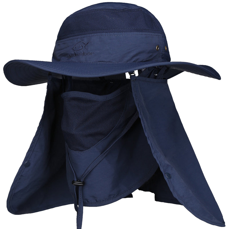 [Australia] - DDYOUTDOOR Summer Outdoor Sun Protection Fishing Cap Neck Face Flap Hat Dark Blue 