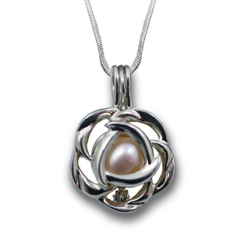 [Australia] - Pearlina Cultured Love Pearl Oyster Necklace Set Silver-tone Rose Cage w/ Stainless Steel Chain 18" 