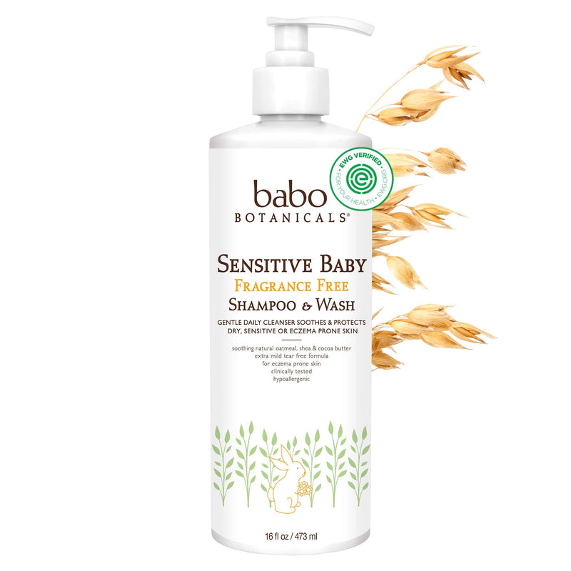[Australia] - Babo Botanicals Sensitive Baby Fragrance-Free 2-in-1 Shampoo & Wash - with Natural Oat Protein, Shea & Cocoa Butter - EWG Verified & Hypoallergenic - 16 fl. oz. 16 Fl Oz (Pack of 1) 