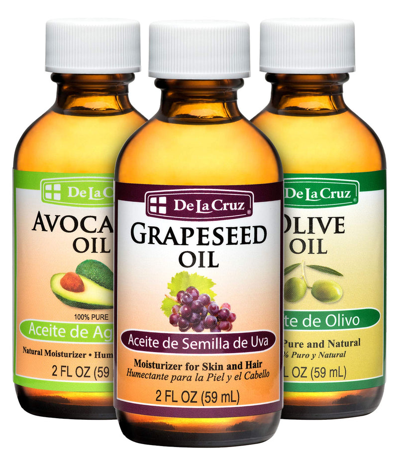 [Australia] - De La Cruz Avocado Oil, Pure Olive Oil and Grapeseed Oil Bundle - 100% Expeller Pressed Pure and Natural Oils for Hair and Body - Lightweight Body Oil Collection for Dry Skin 