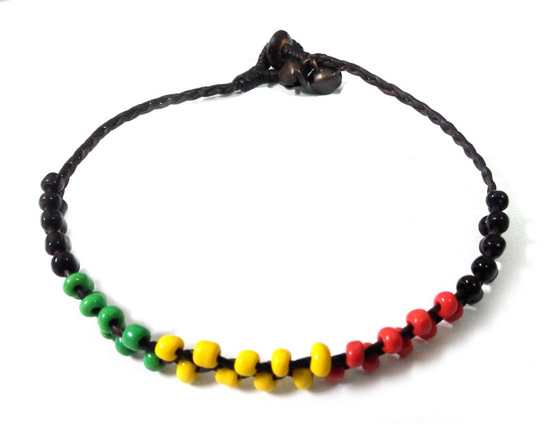 [Australia] - Beads Anklet Rasta Black Raggae Bells Boho Handmade Cotton Cord (AK0008) 