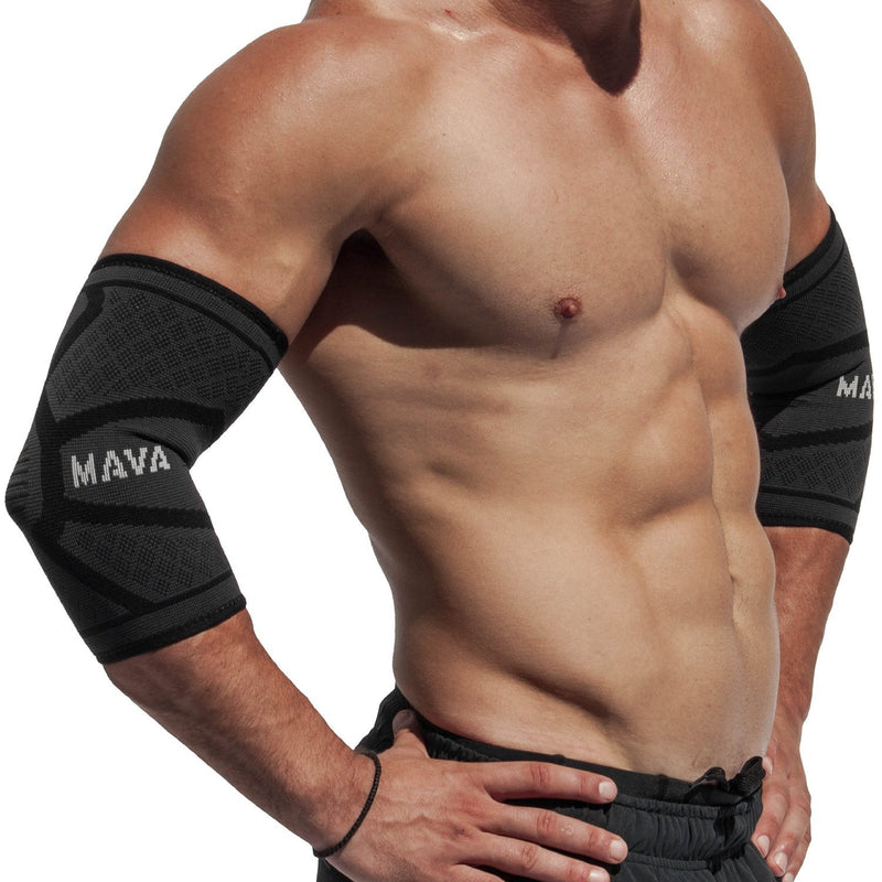 [Australia] - Mava Sports Elbow Brace Compression Sleeve (Pair) - Elbow Brace for Tendonitis, Tennis, Workouts, Weightlifting, Golfer's Elbow Treatment, Basketball- Reduce Joint Pain & elbow support - Elbow sleeve Large Black 
