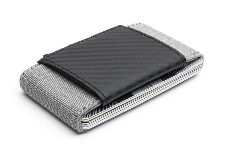 [Australia] - POCKETO CARBON FIBER/ELASTIC Wallet, Minimalist Design and Durable Card Holder Light Grey 