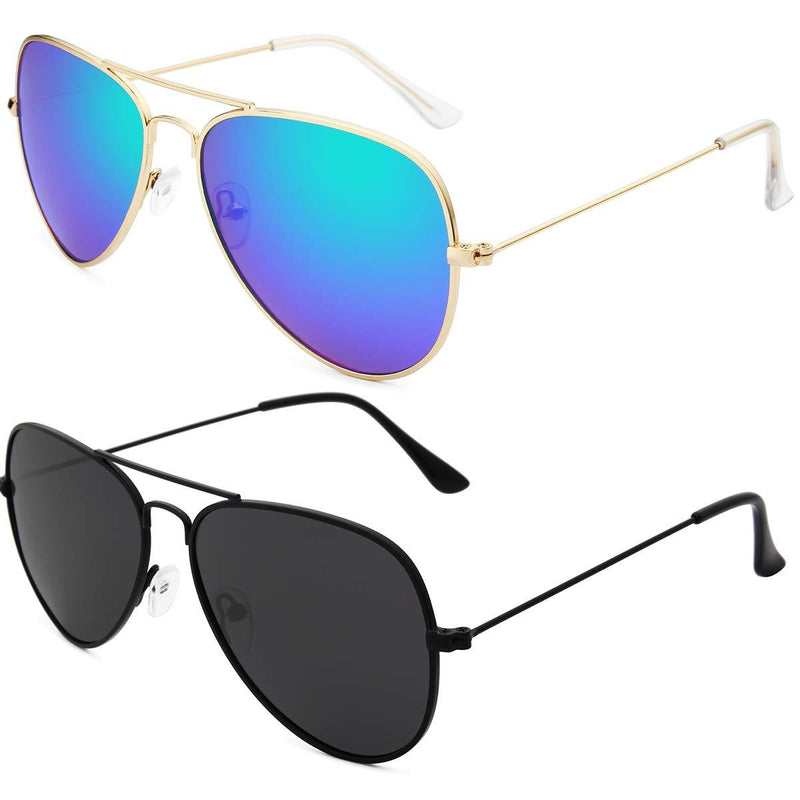 [Australia] - Livhò Sunglasses for Men Women Aviator Polarized Metal Mirror UV 400 Lens Protection Black Grey+blue Green 
