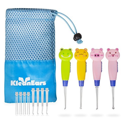 [Australia] - KleanEars Kids Earwax Remover Tool Baby Safe 4 Pcs LED Lighting Ear Pick Spoon Earwax Remover Curette Tweezer Ear Spoon Cleaning 