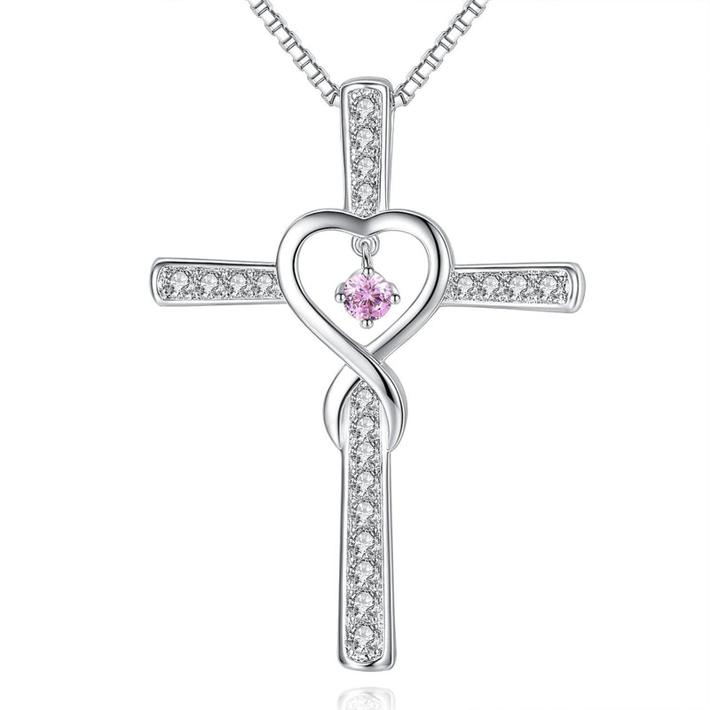 [Australia] - Milamiya Infinity Love God Cross CZ Pendant Necklace with Birthstone, Birthday Gifts, Jewelry for Women, Girls Rose 