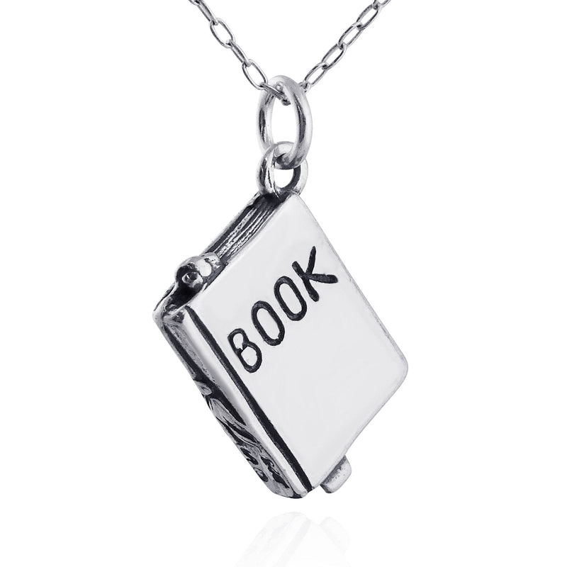 [Australia] - FashionJunkie4Life Sterling Silver Small 3D Book Charm Necklace, 18" Chain 