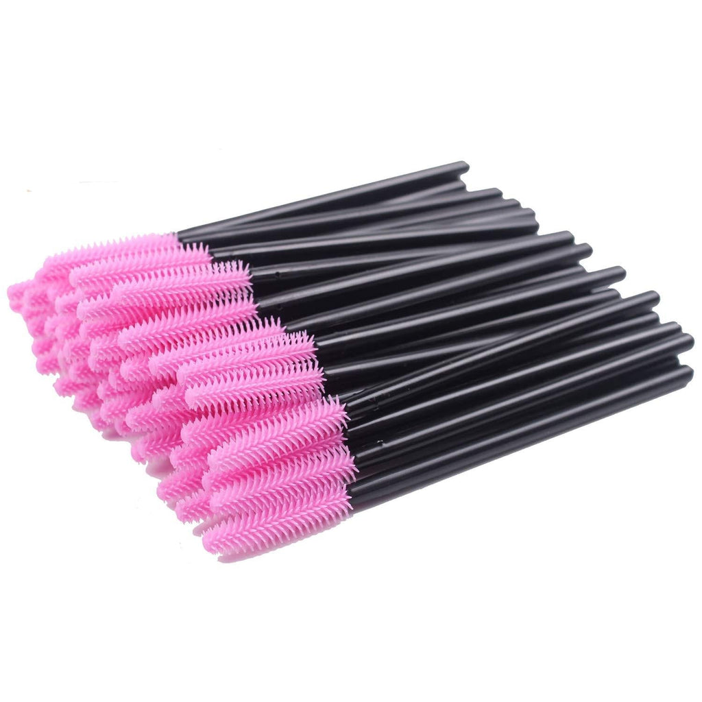 [Australia] - BIHRTC Pack of 100 One-Off Disposable Silicone Eyelash Mascara Brushes Wands Applicator Eyebrow Brush Makeup Tool Kit Set Deep pink 