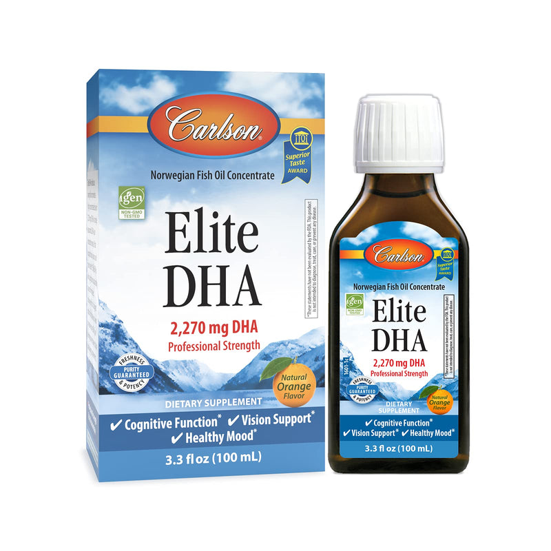 [Australia] - Carlson - Elite DHA, 2270 mg DHA, Professional Strength, Norwegian Fish Oil Concentrate, Cognitive Function & Vision Support, Orange, 100 mL 
