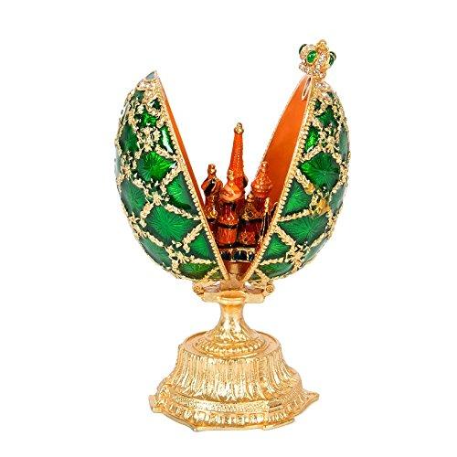 [Australia] - QIFU-Hand Painted Enameled Faberge Egg Style Decorative Hinged Jewelry Trinket Box Unique Gift for Home Decor Green 