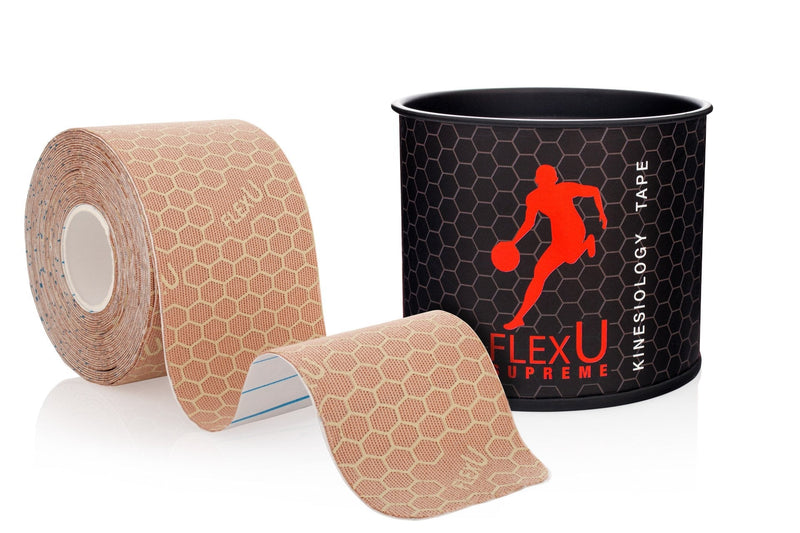 [Australia] - FlexU Kinesiology Tape; Single Roll (Pre-Cut or Continuous); Advanced Strength and Flexibility Properties; Longer Lasting Therapeutic Recovery; Sports Tape Beige 16.4 feet Pre-Cut 
