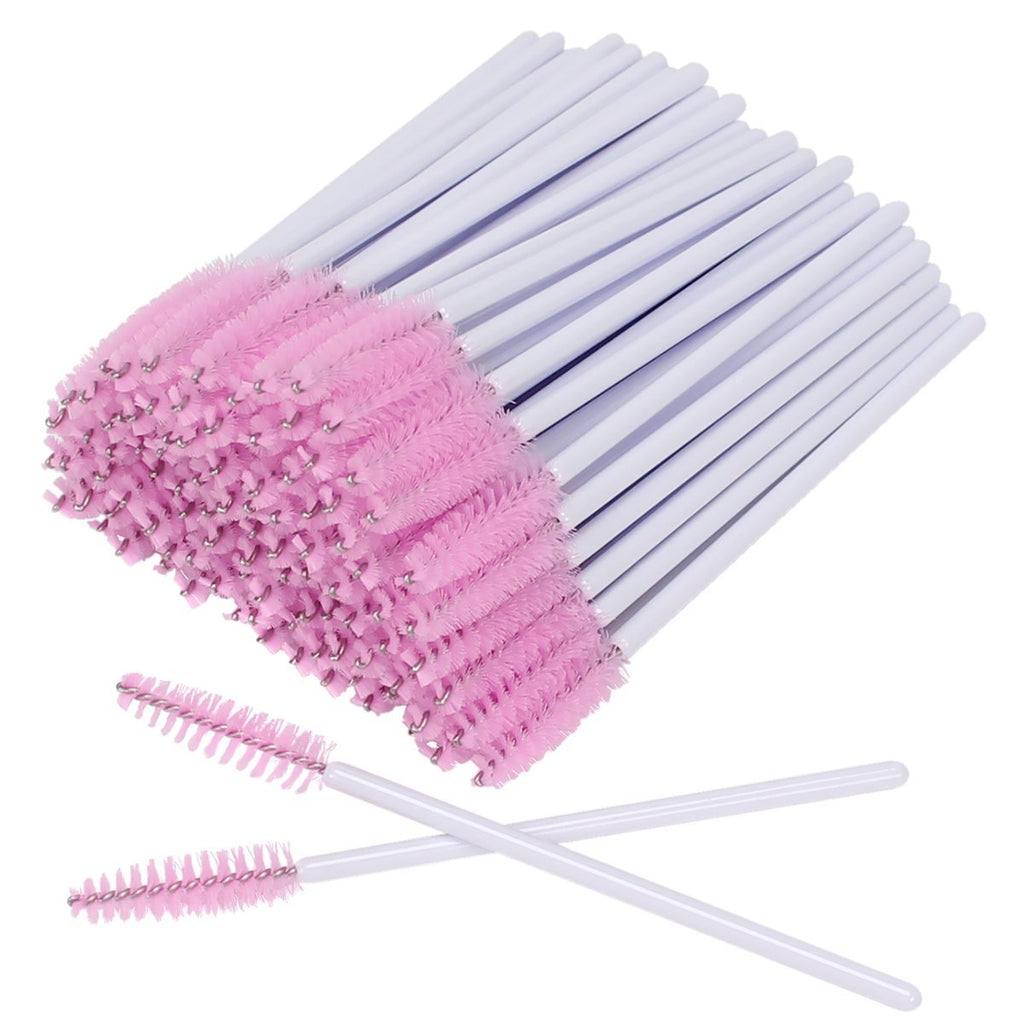 [Australia] - AKStore 100 PCS Disposable Eyelash Brushes Mascara Wands Eye Lash Eyebrow Applicator Cosmetic Makeup Brush Tool Kits (White-Pink) White-Pink 