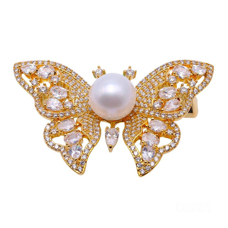 [Australia] - JYX Fine Butterfly-Style White Freshwater Pearl Brooches Pins Golden-Tone 