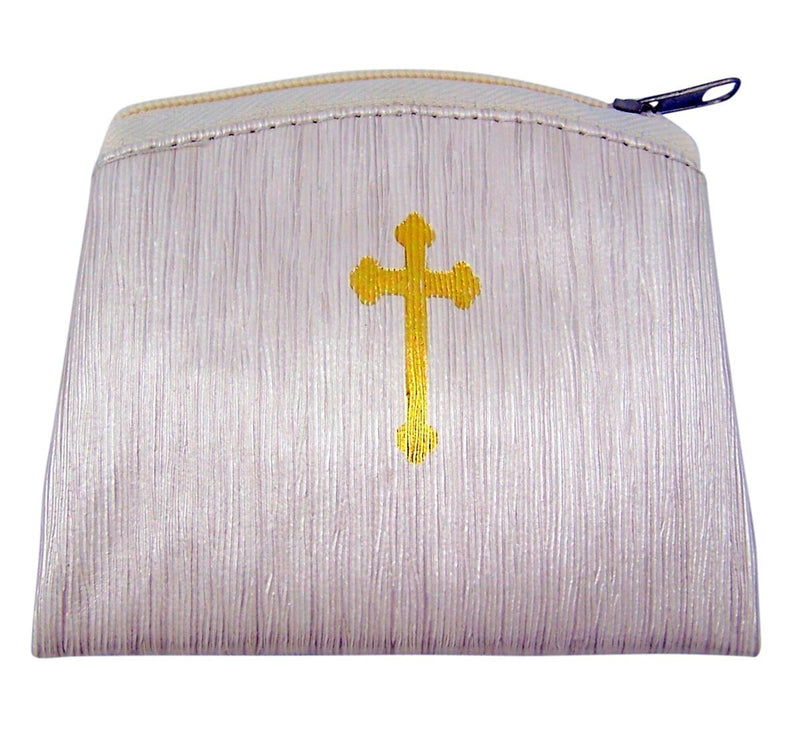 [Australia] - Bamboo Textured Beige Rosary Case with Gold Stamped Budded Cross, 3 7/8 Inch 