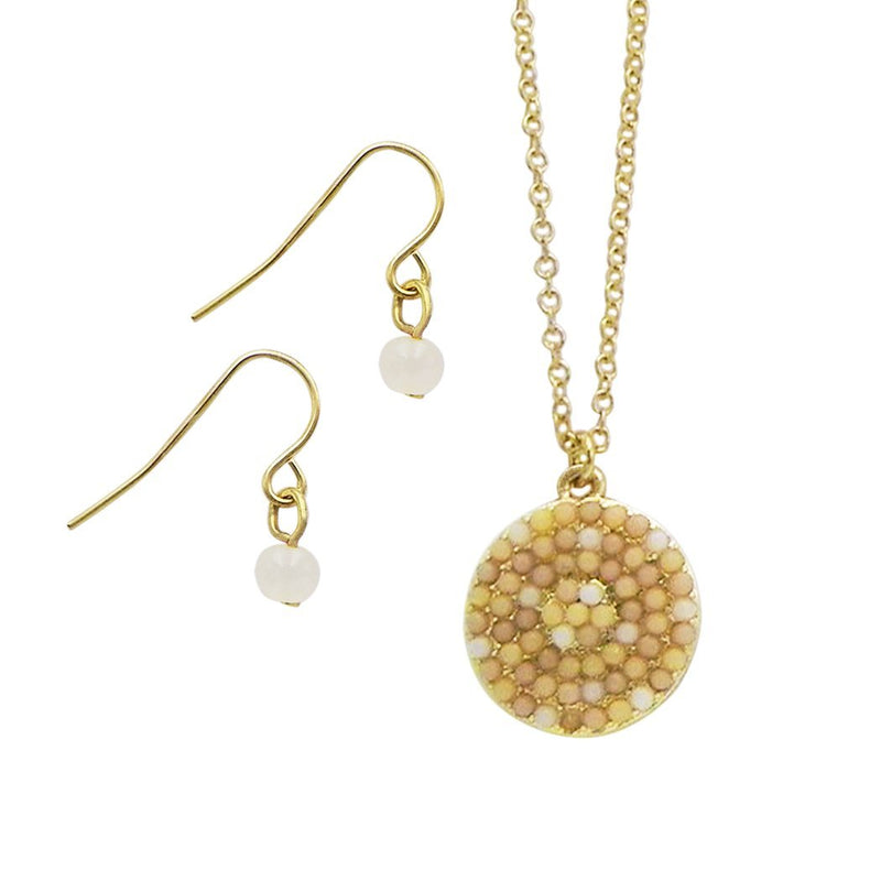 [Australia] - Rosemarie Collections Women's Simple Beaded Circle Pendant Necklace Jewelry Gift Set Ivory 
