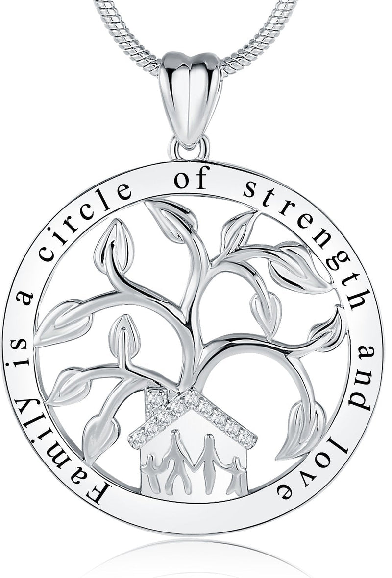 [Australia] - Ado Glo Christmas Mom Gifts, Family is a Circle of Strength and Love Tree of Life Pendant Necklace, Fashion Jewelry for Women and Girls, Anniversary Wedding Birthday Thanksgiving Xmas Presents to Her 03_Silver_Family Tree 