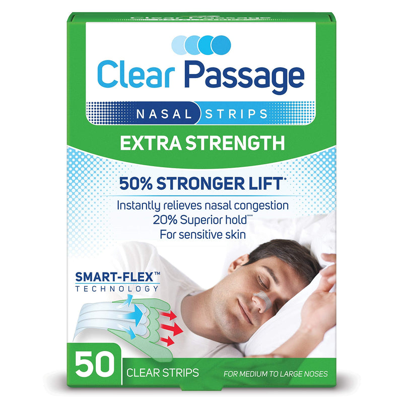 [Australia] - Clear Passage Nasal Strips, Clear Extra Strength, 50 Count | Works Instantly to Improve Sleep, Reduce Snoring, & Relieve Nasal Congestion Due to Colds & Allergies 50 Count (Pack of 1) 