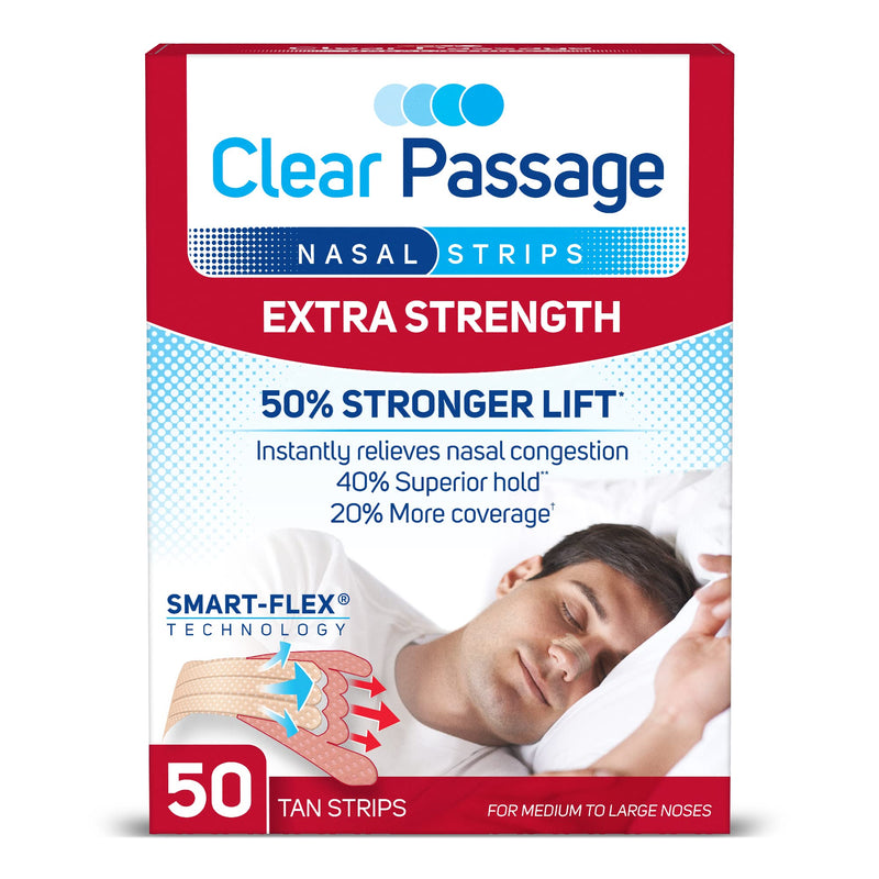 [Australia] - Clear Passage Nasal Strips Extra Strength, Tan, 50 Count | Works Instantly to Improve Sleep, Reduce Snoring, & Relieve Nasal Congestion Due to Colds & Allergies 50 Count (Pack of 1) 
