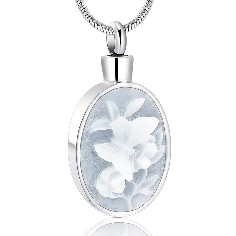 [Australia] - memorial jewelry Butterfly Flower Urn Necklace Unisex Ashes Keepsake Funeral Casket Jewelry steel-white 