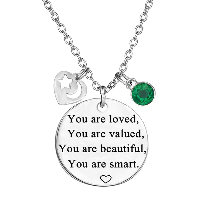 [Australia] - TISDA Birthstone Crystals Necklace,You are Loved You are Valued You are Beautiful You are Smart Necklace 18" Chain May 