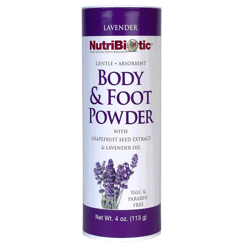 [Australia] - NutriBiotic – Body & Foot Powder with Lavender Essential Oil, 4 Oz | with Grapefruit Seed Extract | Vegan & Non-GMO | Talc, Paraben & Gluten Free | Gentle & Absorbent 