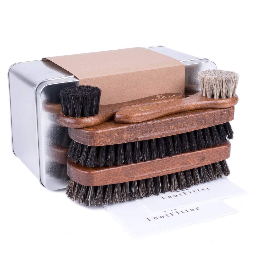 [Australia] - FootFitter Essential Shoe Brush Set - Horsehair Brushes for Polishing Men's Shoes! 