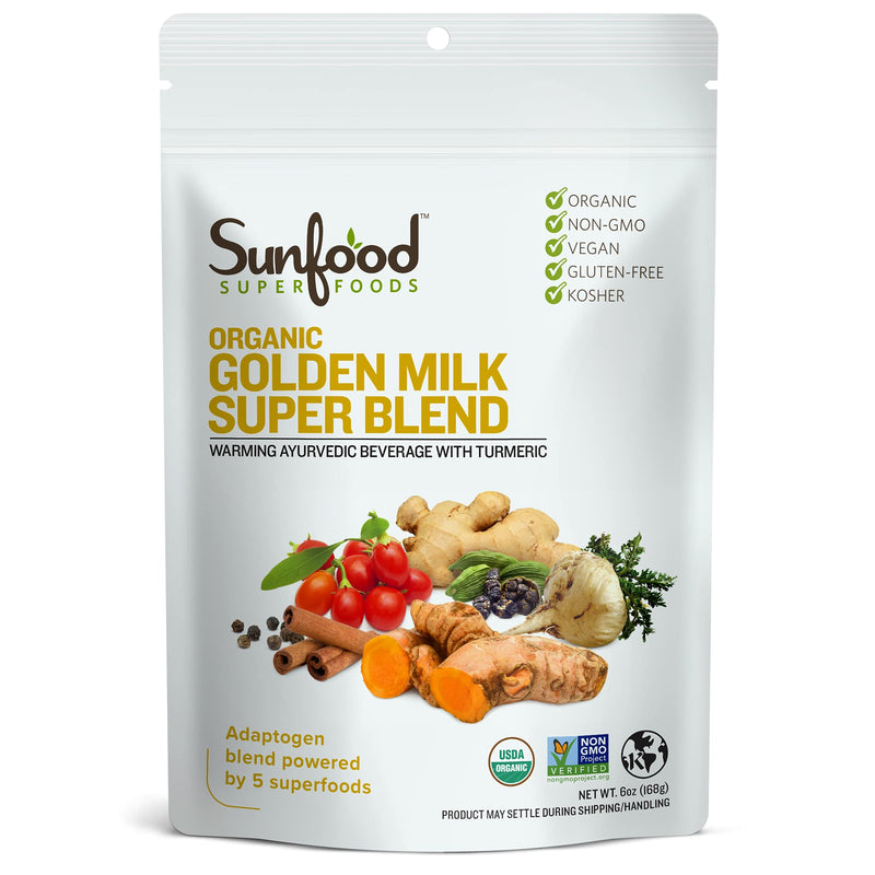 [Australia] - Sunfood Superfoods Golden Milk Super Blend - All Natural, Organic Ingredients | Ultra-Clean (No Chemicals, Artificial Flavor, Additives or Fillers) | Non-GMO, Gluten-Free, Vegan, Kosher | 6 oz Bag 