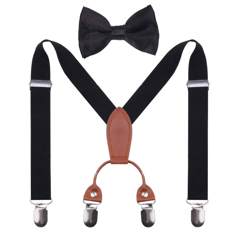 [Australia] - GUCHOL Baby Boys Suspenders Bow Tie Set for Kids - Adjustable Elastic Classic Wedding Accessory Sets Age 1 to 6 Year Black 