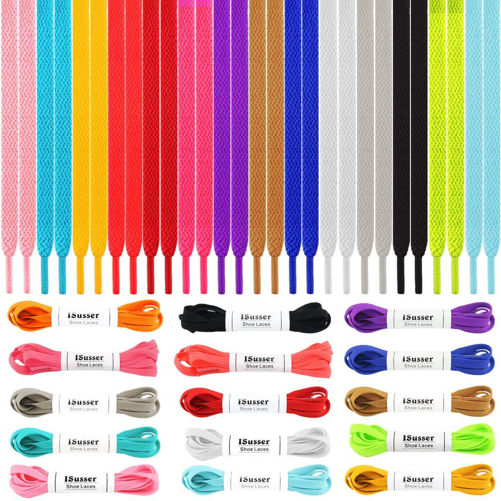 [Australia] - ISUSSER 15 Pairs 45" Flat Coloured Athletic Shoe Laces for Sneakers Skate Shoes Boots and Sport Shoes 