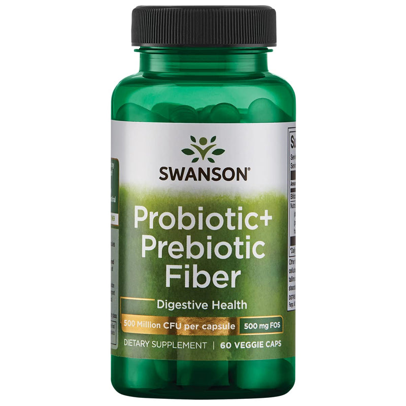 [Australia] - Swanson Prebiotic + Probiotic Fiber - Natural Supplement Promoting Digestive System & Immune Health Support - Aids Regularity & GI Tract Health - (60 Capsules, 500 Million CFU Each) 