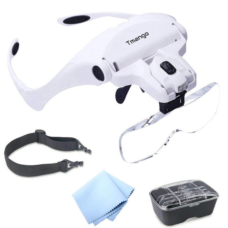 [Australia] - TMANGO Head Mount Magnifier with Lights, Magnifying Headset Glasses for Close Up Work, Watch, Cross-Stitch, Jewelry, Embroidery, Arts & Crafts or Reading Aid with Headband 